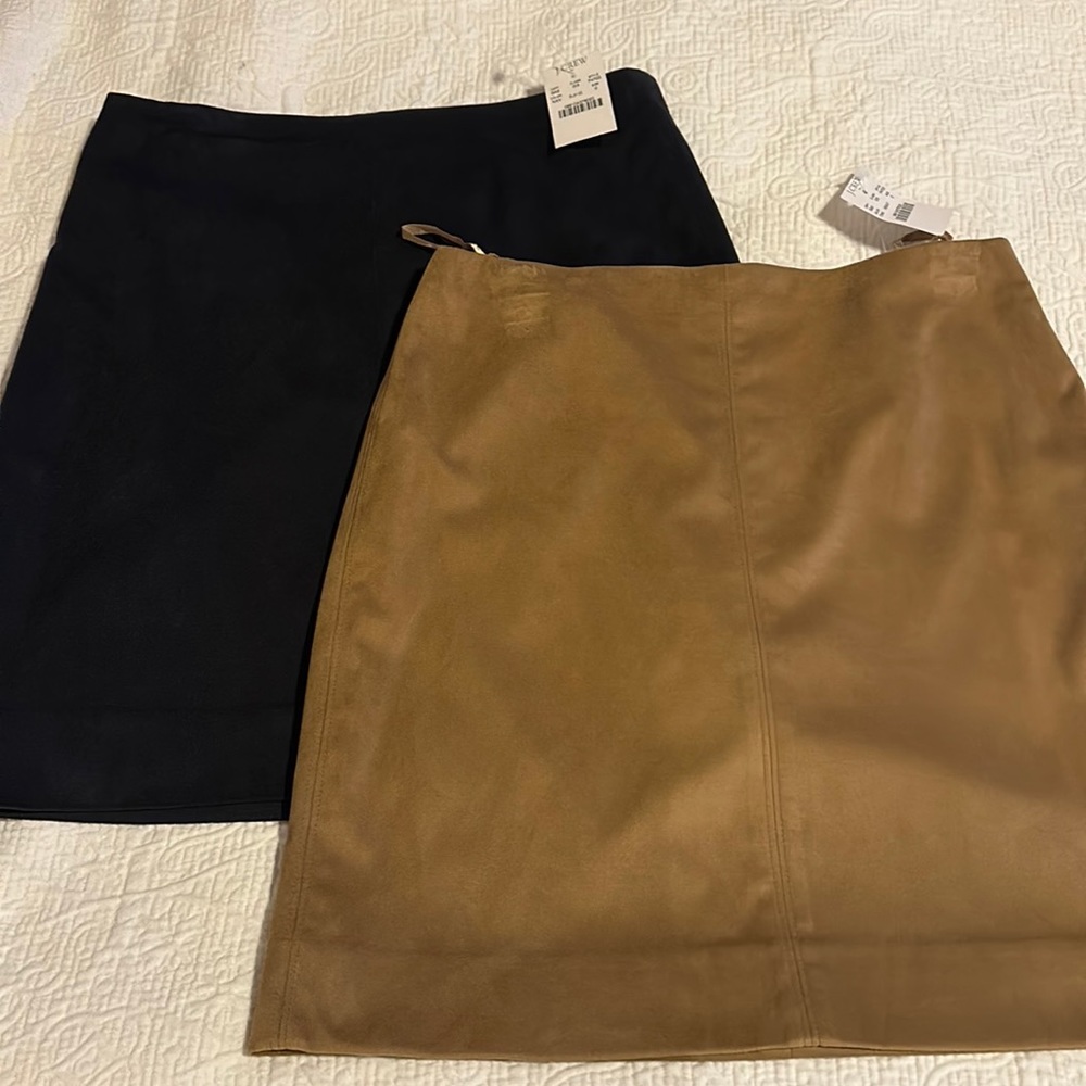 2 JCrew suede mini skirts. NWTs. Size 0